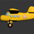 Yellow Toy Passenger Airplane With Propeller Blue Windows Yellow Wings Tail And Black Background Reflection