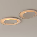 Two Modern Circular Ceiling Lights with Warm Glowing Effect on White Ceiling 3d model