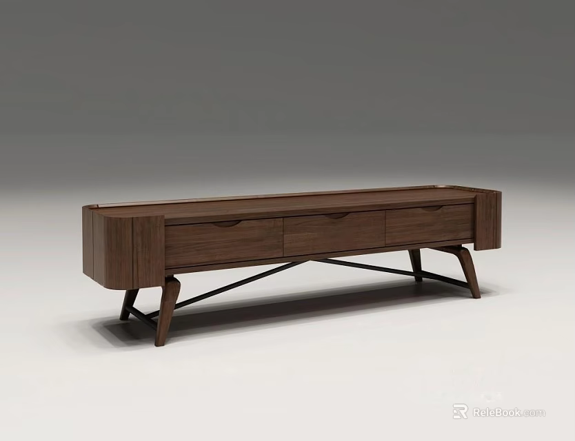 Modern Wooden TV Stand With Drawers And Crossed Sleek Legs 3d model 