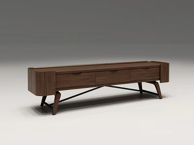 Modern Wooden TV Stand With Drawers And Crossed Sleek Legs 3d model