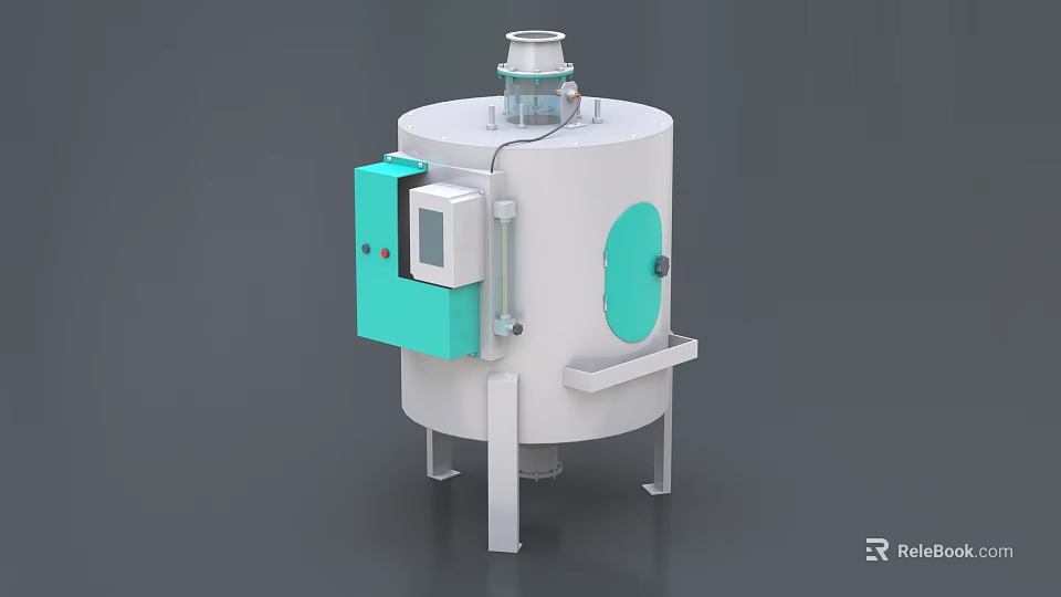 Cylindrical Industrial Equipment With White Green Body Control Panel And Top Unit 3d model 