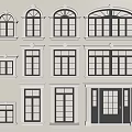 Casement Windows Various Architectural Styles Sizes with White Frames and Grid Patterns