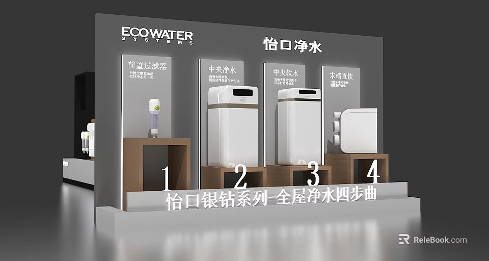 ECOWATER Silver Diamond Series Floor Display With Whole House Water Purification Four Steps 3d model 
