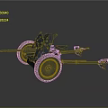 Detailed 3D Model of Wheeled Military Artillery Cannon with Gray Finish