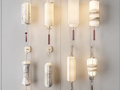 Creative Wall Lamp Designs With Fabric Shades Ceramic Bases And Tassel Decorations 3d model