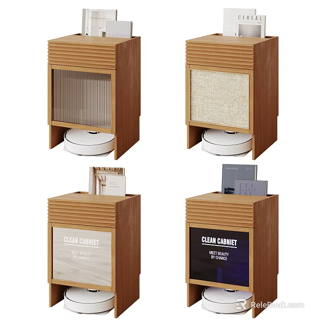 Wooden Entryway Side Cabinet with Robot Vacuum Storage and Various Panel Designs 3d model 