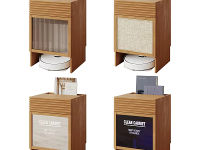 Wooden Entryway Side Cabinet with Robot Vacuum Storage and Various Panel Designs 3d model