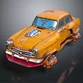 Vintage Yellow Rusty Car With Exposed Engine And Modified Wheels Design 3d model