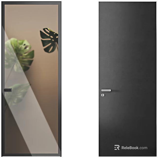 Sleek Modern Hinged Door With Black White Panel And Green Plant Background 3d model 