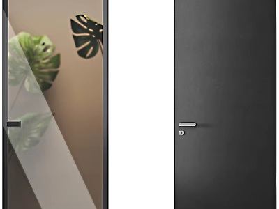 Sleek Modern Hinged Door With Black White Panel And Green Plant Background 3d model