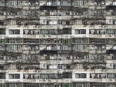 Urban Building Complex Old High Rise Residential with Multiple Windows and Air Conditioners 3d model