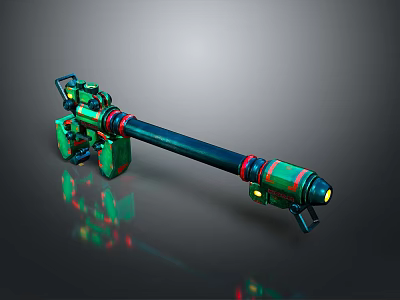 Futuristic Weapon With Green Red Accents Long Barrel And Mechanical Tech Design 3d model