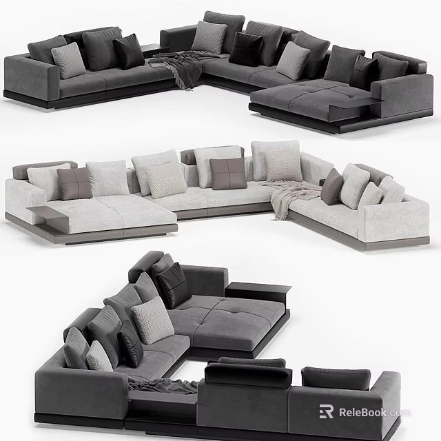 Modern Multi Seater Sofa Featuring Modular Corner Design And Soft Gray Pillows 3d model