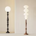 Modern Floor Lamps With Black And Brown Stands Spherical And Spiral White Shades
