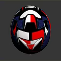 Stylish Red Blue White Motorcycle Helmet with Geometric Patterns and Transparent Visor
