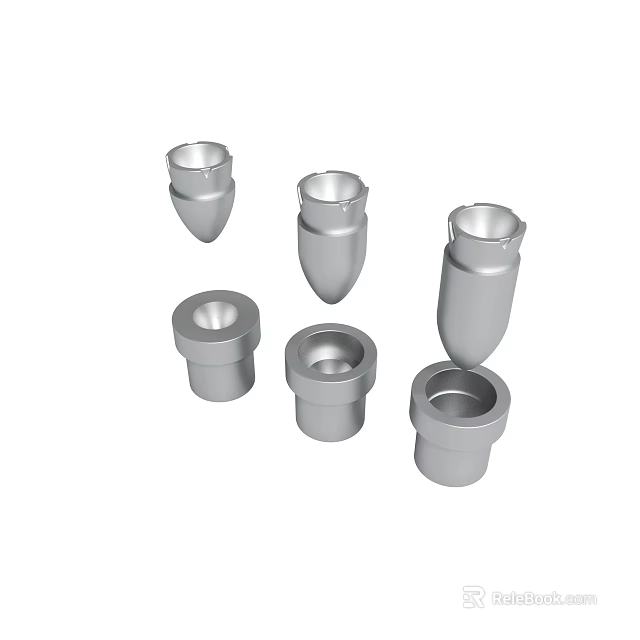 Silver Metal Industrial Components With Various Shapes And Hollow Cylindrical Designs 3d model 