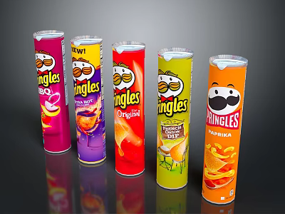 Various Tasty Pringles Potato Chips Cans with Different Flavors 3d model