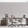 Modern Office Desk and Chair Set with Wooden Table Ergonomic Chairs Computer Monitor and Documents