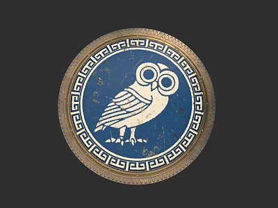Ancient Greek Style Decorative Circular Shield Weapon With White Owl And Ornate Border 3d model