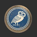 Ancient Greek Style Decorative Circular Shield Weapon With White Owl And Ornate Border