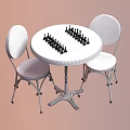 Table and Chair Set with Wooden Round Table and Metal Frame Chair Featuring Chess Pieces