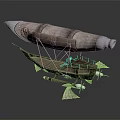 Steampunk Airship Design Featuring Cylindrical Hull Metallic Frame And Propeller Details