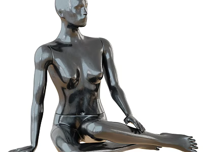Female black model sitting on the floor 3d model