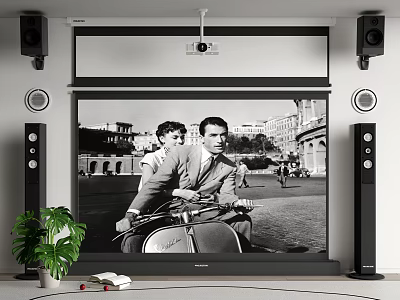 Home Theater Projection Monitoring System with Projector Screen and Speakers 3d model