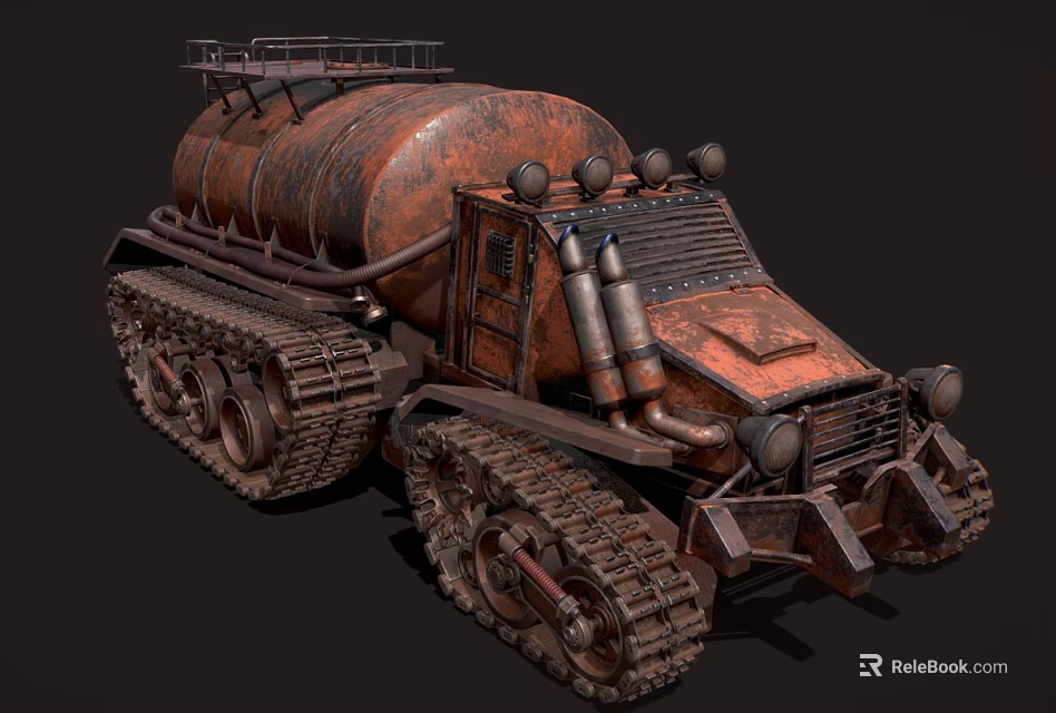 Heavy Duty Rusty Tracked Utility Vehicle With Armored Body And Off Road Tracks 3d model 