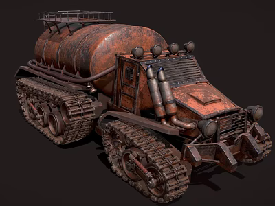 Heavy Duty Rusty Tracked Utility Vehicle With Armored Body And Off Road Tracks 3d model