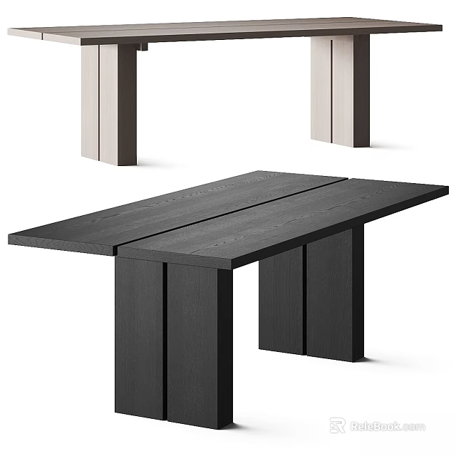Minimalist Black Wooden Table With Block Legs And Modern Minimalist Design 3d model