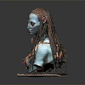 Game Movie Character Bust Sculpture With Blue Skin Braided Hair And Ornaments