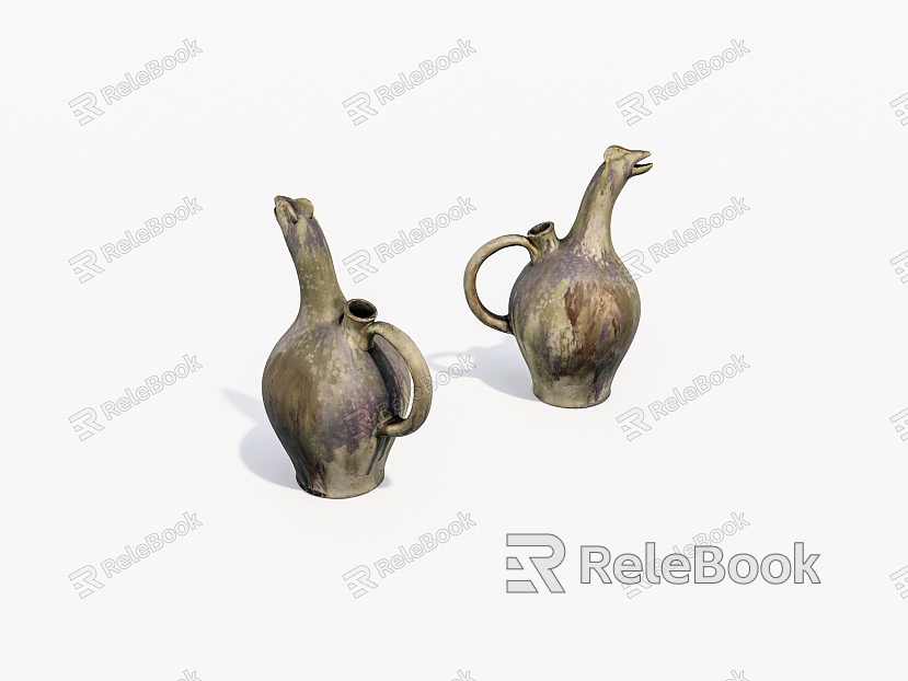 Old pottery pots, old objects model