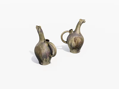 Artistic Ceramic Vessels With Bird Head Design And Glazed Brown Purple Finish 3d model