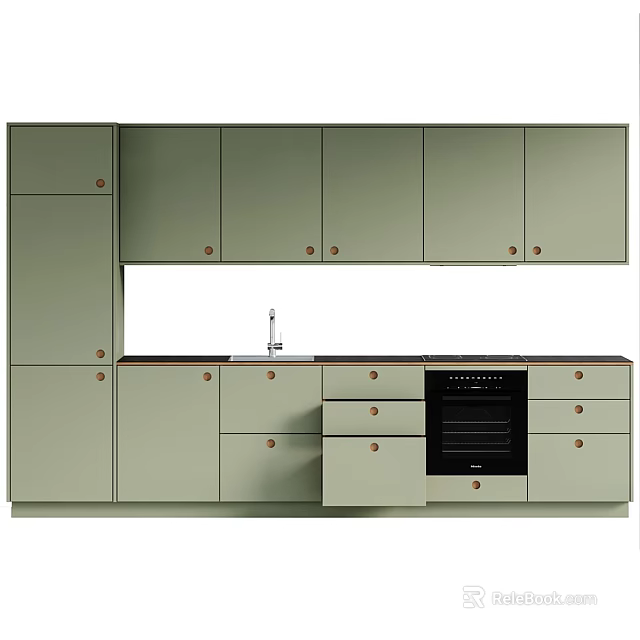 Light Green Modern Kitchen Interior With Cabinets Countertop And Oven 3d model 