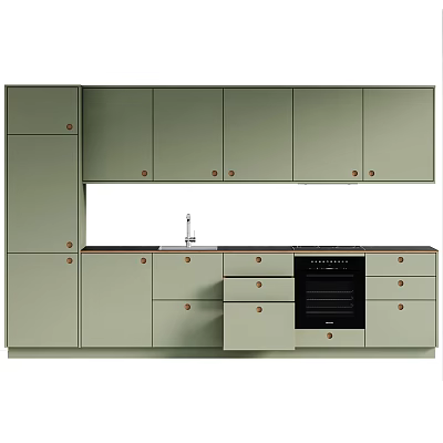 Light Green Modern Kitchen Interior With Cabinets Countertop And Oven 3d model