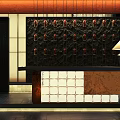 Modern Hotel Lobby Interior With Reception Desk Pendant Lights And Decorative Wall