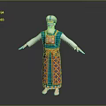 Man Wearing Traditional Blue And Orange Patterned Costume With Headscarf And Arms Outstretched