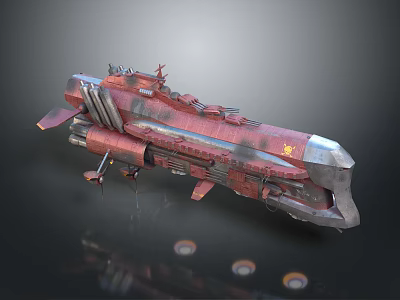Red Sci-Fi Spaceship Model With Complex Armored Structure And Detailed Design 3d model