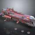 Red Sci-Fi Spaceship Model With Complex Armored Structure And Detailed Design 3d model