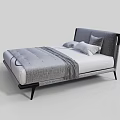 Modern Double Bed With Gray Upholstered Headboard And White Decorative Pillows 3d model