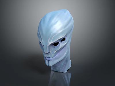 Blue Sci Fi Game Movie Character Head Sculpture With Shiny Texture And Unique Facial Features 3d model