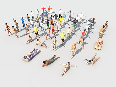 Group of People Standing and Lying in Different Colored Clothes on White Background 3d model