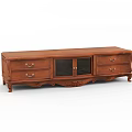 Traditional Wooden Brown TV Stand With Drawers Glass Doors And Carvings