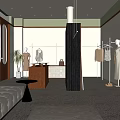 Modern Clothing Store Interior With Open Layout Clothes Racks Mannequins Sofa Plant And Green White Walls