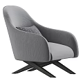 Modern Gray Fabric Single Sofa With Textured Pillow And Cross Wooden Legs