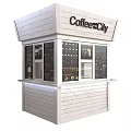 CoffeeCity White Wooden Kiosk With Black Menu Boards And Drinks Ice Cream