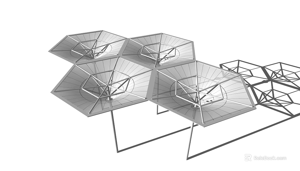 Tensile Membrane Architectural Structure With Hexagonal Units And Metal Support Frame Design 3d model 