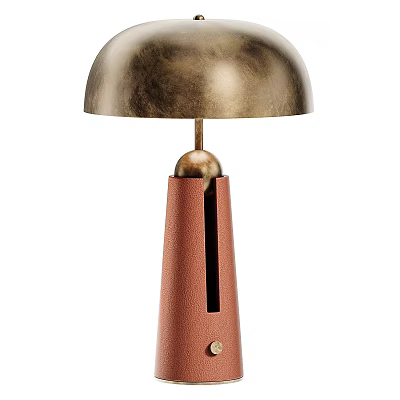 Elegant Modern Table Lamp With Brass Shade And Brown Leather Base Design 3d model