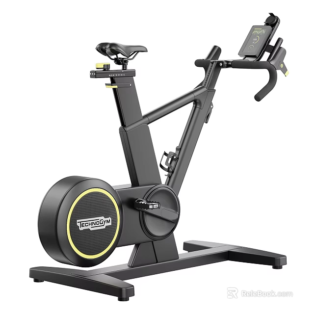 Black Spin Bike With Adjustable Seat Handlebar Yellow Accent Flywheel Home Gym Exercise Equipment 3d model 